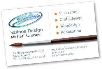 Visitenkarte Salinos Design, Atelier für Illustration, Grafikdesign, Webdesign und Publikation